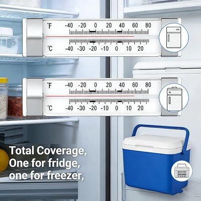 2 Pack White Refrigerator Freezer Thermometer, Freezer Kitchen Thermometer for Refrigerator, Fridge, Cooler - Home and Restaurant Decoration