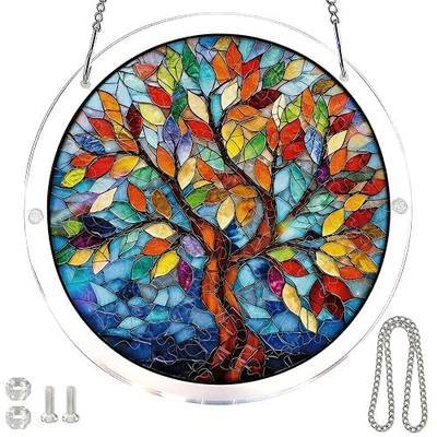 Acrylic Puzzles Suncatcher Window Hanging,83 Pieces 7.4 Inch Sun Catcher Acrylic Puzzles Garden Decoration for Women Men Mom Birthday Gift (Tree)