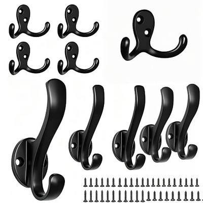 Wall Mount Coat Hooks Heavy Duty, 10 Pack Double Prong Metal Hooks | for Hanging Coats Towels Bags Hats, Rust-Proof Alloy Wall Hooks for Living Room Bathroom Kitchen Bedroom Entryway Closet
