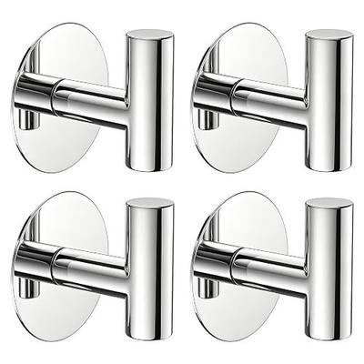 Heavy Duty Adhesive Hooks, Stainless Steel Towel Hooks for Bags, Towels, Robes, Hats, Aprons – No Drill Bathroom, Kitchen, Hotel Wall Hooks (Chrome, 4 Pack)