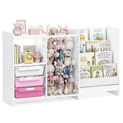 SYKIARIOL 5-in-1 Nursery Bookshelf and Toy Stuffed Animal Storage Cabinet | Wooden Frame Cabinet with Shelves,Nursery Toy Organizer for Playroom,4 Tier Bookshelf and 3 Drawers for Classroom,Green