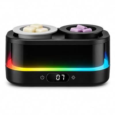 Wax Melt Warmer with Timer, Double Dish Electric Wax Warmer for Scented Wax Melts, 7-Color LED Mood Light, Removable Silicone Dishes, PTC Flameless Wax Melter with Auto Shut Off(Black)