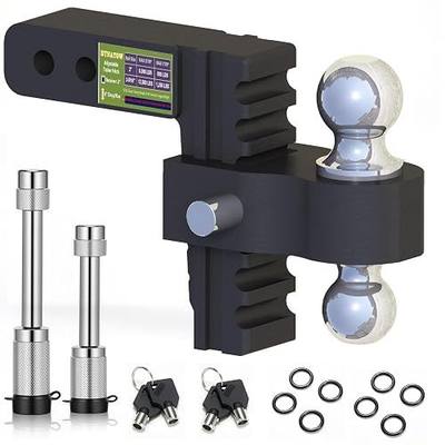 2 Inch Adjustable Trailer Hitch with Dual Towing Ball (2″ & 2-5/16″) – 12,500 lbs GTW, 6″ Rise/Drop, Aerospace Aluminum, Locking Hitch Pins – Lightweight, Solid, Anti-Theft (Black, 6 Inch Rise/Drop)