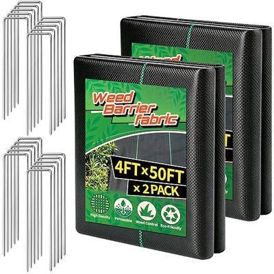 Landscape Fabric Weed Barrier 4FT x 100FT | Heavy Duty, 3.2oz, Woven Weed Control Garden Cloth, Ground Cover Mat for Gardening, with 30 U-Shaped Stakes (2 Pack 4x50FT)