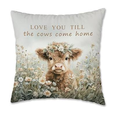 Rustic Floral Highland Cow Pillow Cover 18x18, Highland Cow Gifts, Love You Till the Cows Come Home Decorative Pillow Cover Pillowcase for Nursery Home Bedroom Living Room