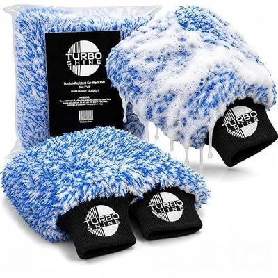Long Pile Microfiber Wash Mitt, Swirl-Free Finish, for Cars, Trucks, Boats, RVs and Motorcycles, Machine Washable, Auto Detailing (1, Blue)