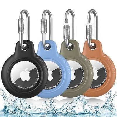 4 Pack Apple AirTag Holder, Airtag Keychain Holder with IP68 Waterproof, Shockproof Airtag Case (1st & 2nd Generation) for Kids' Backpacks, Dog Collars, Luggage, Backpacks, Black/Blue/Green/Brown