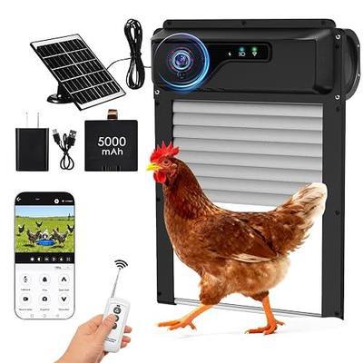 Automatic Chicken Coop Door with HD Camera and APP,Solar Chicken coop Door with Alarm Driver,Night Vision,Remote Controller,Timer,Intercom,Anti-Pinch,5000 mAh Rechargeable Battery