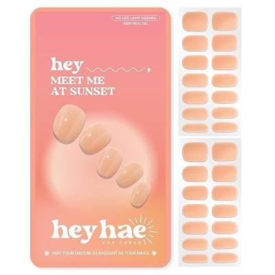 Heyhae Semi Cured Gel Nail Strips | No LED Lamp Needed | Coral, Jelly | Easy Apply & Remove, Salon Quality | Includes 28 Strips, 2 Prep Pads, Nail File & Wooden Stick - Hey, Meet Me at Sunset