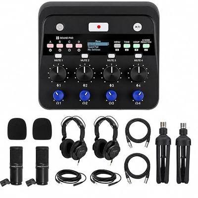 Zoom PodTrak P4next Podcast Recorder Bundle with 2xZDM-1 Mic Packs | Includes 2 Zoom ZDM-1 Podcast Mic Packs: 2 microphones, 2 headphones, 2 tripods, 2 windscreens and 2 XLR cables.