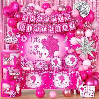 Hot Pink Birthday Decorations for Girls, 24 Guests Party Kit | Hand-Drawn Design, All-in-one, Photo-Ready, Easy Setup & Cleanup