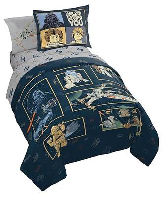 LEGO® Star Wars Twin Comforter Set 5 Piece Soft Kids Bedding, Blue | Darth Vader R2D2, Comforter Sheets Sham Pillowcase, Official Product, Soft Microfiber, Machine Washable, Easy Care, Kids Gift
