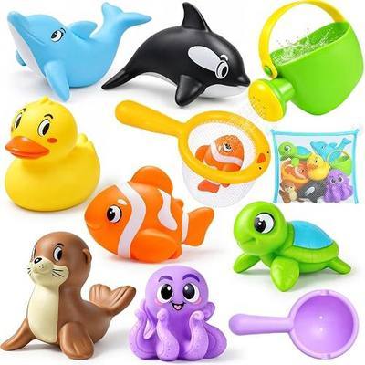 Bath Toys for Kids Toddler Bathtub Toys, No Hole Baby Bath Toys Floating | Bath Toys with Rubber Animals, Watering Can, Duck Net and Spoon, 11 Pack Bathtub Sand Beach Pool Toys Water Toys for Kids