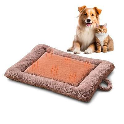 PetPals Self Warming Pet Bed for Cats & Dogs Thermal Foil Heating Pad | Soft Plush Self-Heating Bed for Couch Crate Floor or Traveling, with Removable Washable Cover, Non-Slip Bottom, 23"x17" Brown
