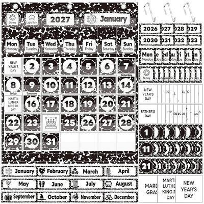 Composition Classroom Calendar Pocket Chart Oxford Fabric with 115 Cards 24 x 28 Inch Calendar Bulletin Board Pocket 2026-2033 Festival Weather Teacher Supplies for Homeschool Classroom Decor