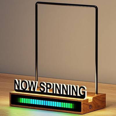 Now Spinning Vinyl Record Stand, Vinyl Record Holder with RGB Rhythm Light Bar, Light up Holder for Record Album Display and Storage,Gift for Album, LP Lovers