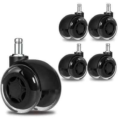 Hirate 2.5" Dual-Wheel Chair Caster 11mm Office Home Chairs 5 Pack Black | Heavy Duty, Smooth Rolling , Safe for Hardwood Floors & Carpet