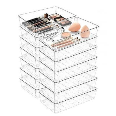 14Pack Desk Clear Drawer Organizers 6"*9" | makeup acrylic drawer trays for vanity, bathroom, office, nightstand, junk, kitchen, Versatile plastic divider storage bins