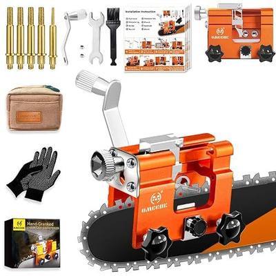 Chainsaw Sharpener Jig with 5 High Titanium Plated Diamond Bits & Carry Bag, Hand Crank Portable Sharpening Kit Tool for 4" - 22" Chain Saw Sharpening