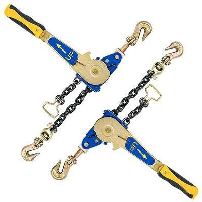 2 Pack 5/16"-3/8" EZ Ratchet Chain Binders with Grab Hooks | 5,400 lbs WLL Heavy Duty Load Binders for Flatbed Trailers & Trucks