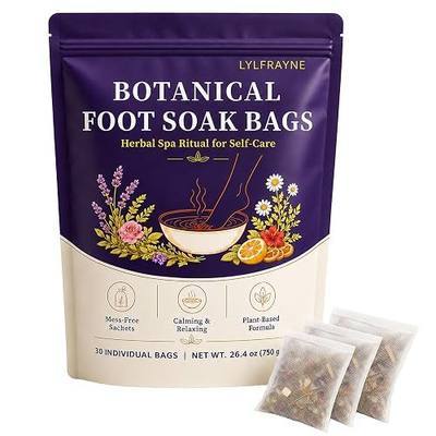 Foot Soak Bags, 30 Individual Mess-Free Sachets, Botanical Herbal Foot Bath Soak with Lavender, Chamomile, Rose Petals & Hibiscus, Plant-Based Home Spa Self-Care Ritual, 26.4 oz / 750 g