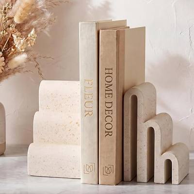 Yalikop Decorative Bookends for Shelves Set of 2 Heavy Duty Concrete Bookends for Heavy Books Layered Arch Book Holder Natural Stone Grain Book Stopper Modern Home Decor for Office Bookshelf Desktop