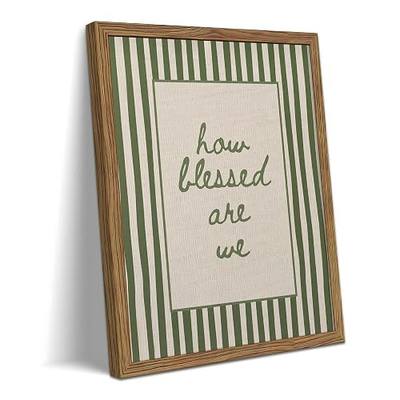 Framed Blessed Quote Wall Art Canvas, Minimalist Green Stripe Poster, Farmhouse Inspirational Painting, “How Blessed Are We” Wall Decor, forModern Scripture Print Picture Bedroom Living Room 8x10 Inch