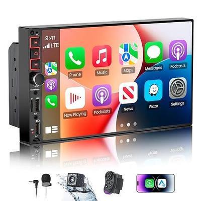 9" Double Din Car Stereo with Wireless Apple CarPlay & Android Auto,QLED IPS Touchscreen Car Radio,1080P Backup Camera, Mirror Link, Voice Control, Bluetooth 6.0, AM/FM, Type-C Fast Charging, EQ, SWC