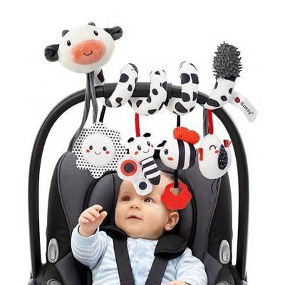 Koty Crib Stroller Car Seat Toys for Baby 0 3 6 9 12 Months, Tummy Time Hanging Sensory Toys for Newborn with Teether, Spiral Carseat Toy for Infant Boys Girls Gifts (Black White)