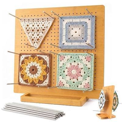 11.8" Double Sided Crochet Blocking Board, Granny Square Blocking Board with 30 Stainless Steel Pegs, Bamboo Blocking Boards for Crochet Projects, Crochet Block Gift for Crocheters