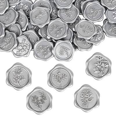 Pollize 50PCS Silver Wax Seal Stickers 5 in 1, Wedding Envelope Seal Stickers, Self-Adhesive 3D Leaf Design Wax Seals for Invitation, Gift Wrapping, Graduation Party (Leaf Styles)