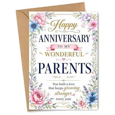 Anniversary Card for Parents Floral Greeting Card from Daughter Son with Elegant Love Grows Stronger Design