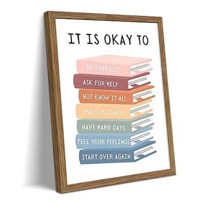 Inspirational Quote Book Wall Art Framed Canvas Print, Motivational Book Stack Poster Painting Picture, Positive Affirmation Classroom Wall Decor for Kids Teens Bedroom Reading Home Decor 8x10 Inch