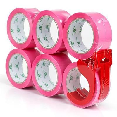 BOMEI PACK Pink Packing Tape with Dispenser, 2.7 Mil 1.88 Inch x 60 Yards, 6 Refills Rolls Packaging Tape for Moving, Shipping and Storage