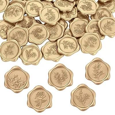 Pollize 50Pcs Wax Seal Stickers 5 in 1, Wedding Envelope Stickers (Leaf) | 3D Embossed Self-Adhesive Gold Wax Seals Pre-made for Wedding Invitaions, Gift Wrapping, Graduation, Parties