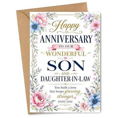 Anniversary Card for Son and Daughter in Law Floral Greeting Card from Parents with Romantic Love Message