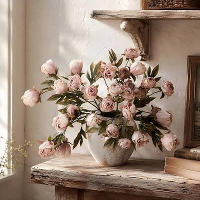 8 PCS 18" Faux Peony Stems Artificial Flowers, Real Touch Flowers Silk Fake Peonies Branches for Vase, Fillers DIY Floral Arrangements Wedding Centerpiece Vintage Home Decor