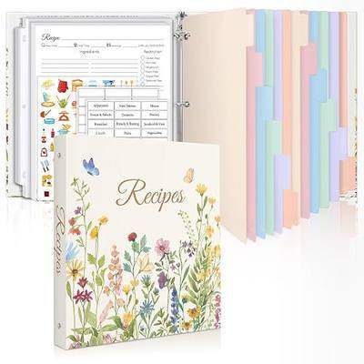 Recipe Binder 8.5x11, 1" Round Rings, Family Recipe Organizer with 60 Plastic Sleeves, 12 Dividers, 60 Blank Recipe Cards, Labels and Stickers, DIY Blank Recipe Book to Write in Your Own Recipes