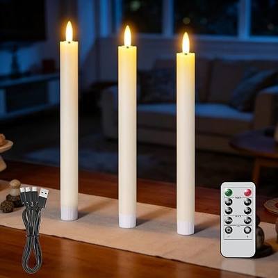 Wondise Rechargeable Flameless Taper Candles with Remote and Timer, Real Wax Battery Operated Candles, 9.6“ Ivory LED CandleSticks, 3 Pack Taper Candles for Home Christmas Weeding Window Decoration