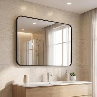 BEAUTYPEAK 32" x 40" Rectangular Wall Mounted Bathroom Mirror, Black | Aluminum Alloy Frame with Rounded Corners