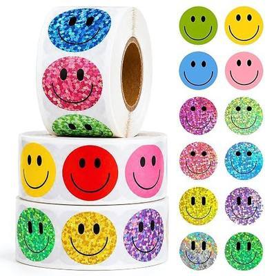 1500 Pcs Smiley Face Stickers Motivational Stickers for Kids Classroom | 3 kind of Styles Emoji Stickers for Teachers, Happy Face Stickers with 8 Colors,Self Adhesive Teacher Stickers for Students