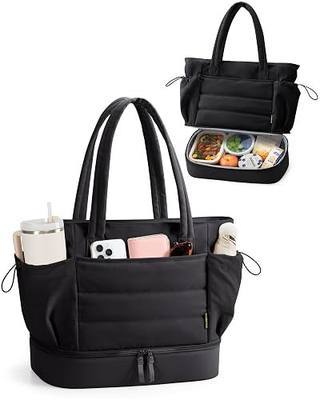 Marscamd Lunch Tote Bag, Work Bag with Insulated Compartment for Lunchbox | 15.6" Laptop Compartment, Puffer Lunch Work Bag Combo, 3-in-1 Women Handbag for Office, Teacher, Nurse or Mom (Black))