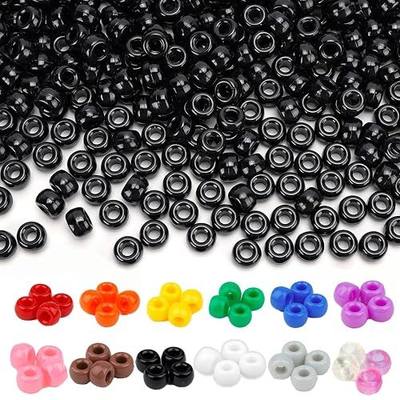 Dowsabel Black Pony Beads Bulk 1200 Pcs 6x9mm | Large Hole Kandi Hair Beads for Braids Bracelets, DIY Friendship Bracelets Necklaces Jewelry Making Crafts and Gifts