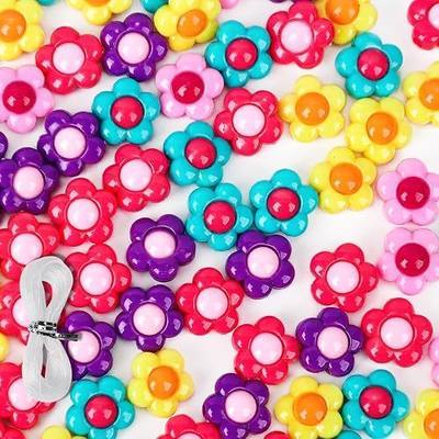 130Pcs Flower Beads for Jewelry Making, Acrylic Colorful Mixed Floral Spacer Beads with Elastic String, Pastel Candy Beads Bulk for DIY Bracelet Necklace Phone Charm Crafts