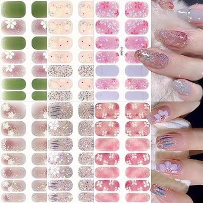6 Sheet Flower Nail Gel Stickers Self-Adhesive Spring Summer Nail Polish Strips Cherry Blossoms Floral Design Nail Art Supplies Glitter Full Wrap Gels Nails Strips Stickers for Women Nail Decorations