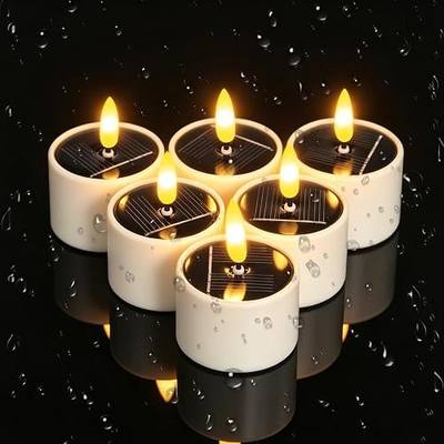 Solar Tea Lights Outdoor Waterproof, 6pcs Rechargeable Dusk to Dawn Lighting Flameless Tealight Candles, Flickering LED Votive Candle for Lanterns Patio Deck Garden Camping Decor