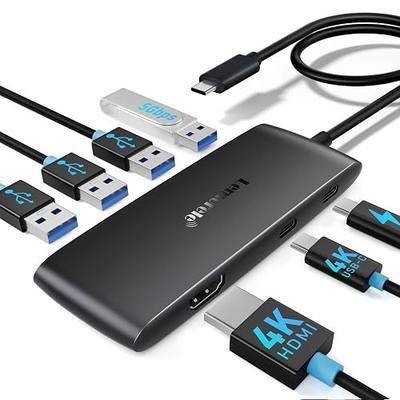 Lemorele 7-in-1 USB-C Hub, Dual 4K USB-C DP Alt & HDMI, 100W PD | Multiport Dock: 5Gbps USB-A 3.0, 3×USB-A 2.0 Ports, For Laptops, Ar Glasses, Portable Monitors, Dual 4K Display Output
