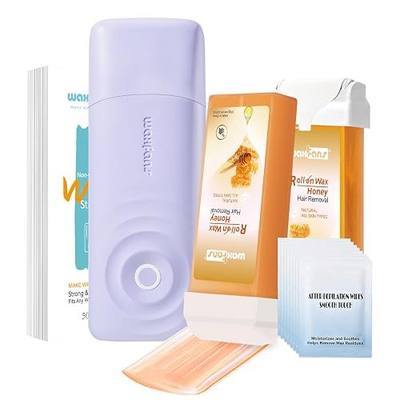 Waxfans Smart Wax Roller Kit, Roll On Wax Kit for Women & Men, Cera Para Depilar at Home Waxing Kit for Body and Legs Hair Removal, with 2 Wax Refills (Honey) & 50 Wax Strips, Easy & Smooth (Honey)