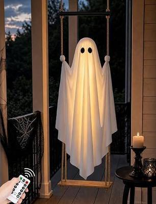 Halloween Decorations Outdoor 4.6FT Pre-Assembled Hanging Swing Ghost with Remote Lights Spooky Hanging Ghosts for Porch Yard Tree Party