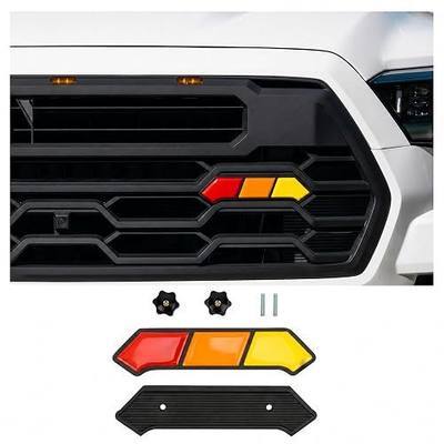 Tri-Color Grille Badge Compatible with 2022-2026 Toyota Tundra TRD/Pro, 2022-2026 Toyota Sequoia TRD/Pro Exterior Accessories, Car Truck Label Grille Insert Trims (Red, Orange, Yellow)